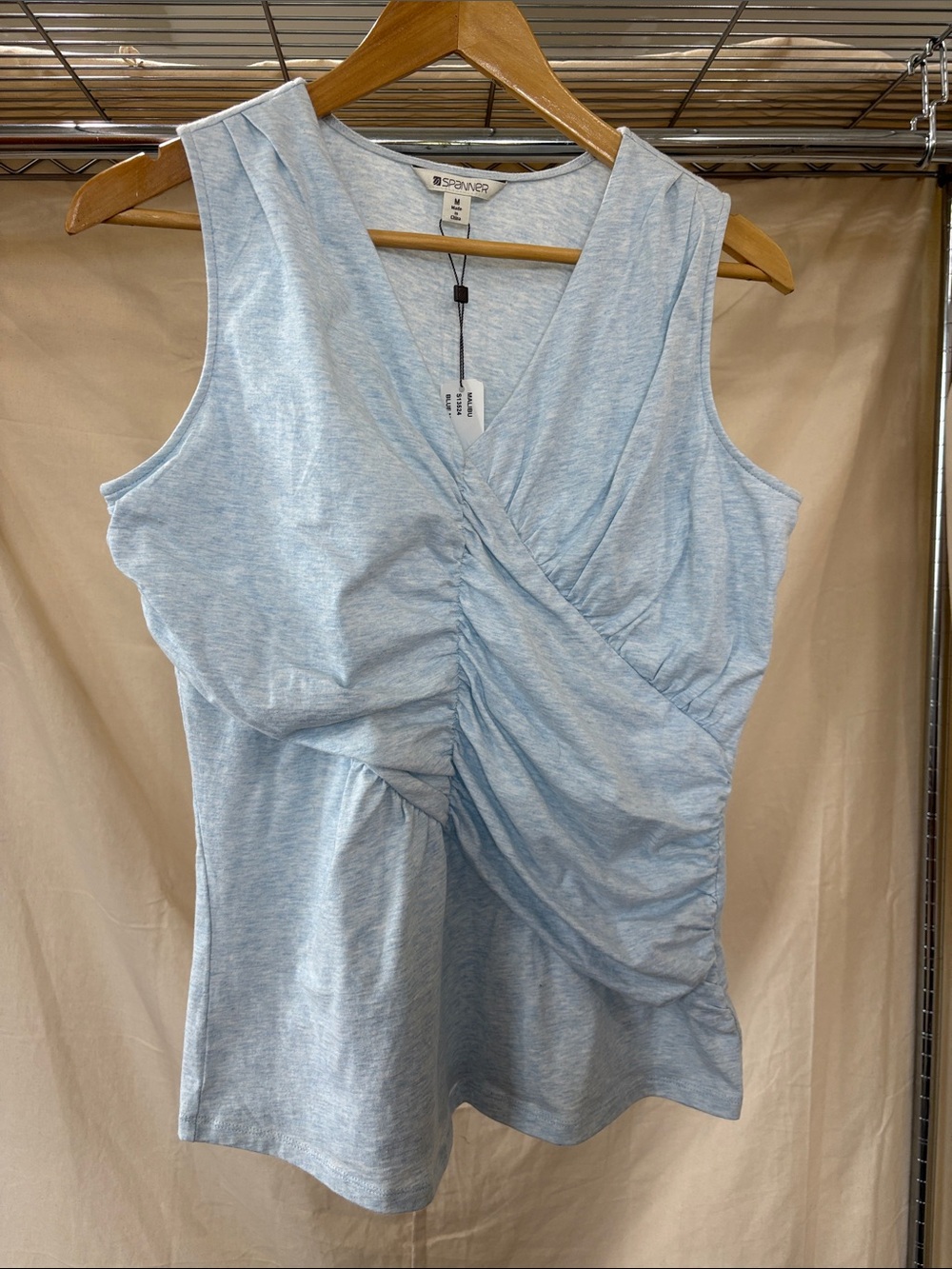 SPANNER Pale Blue Ruched Wrap Tank Top